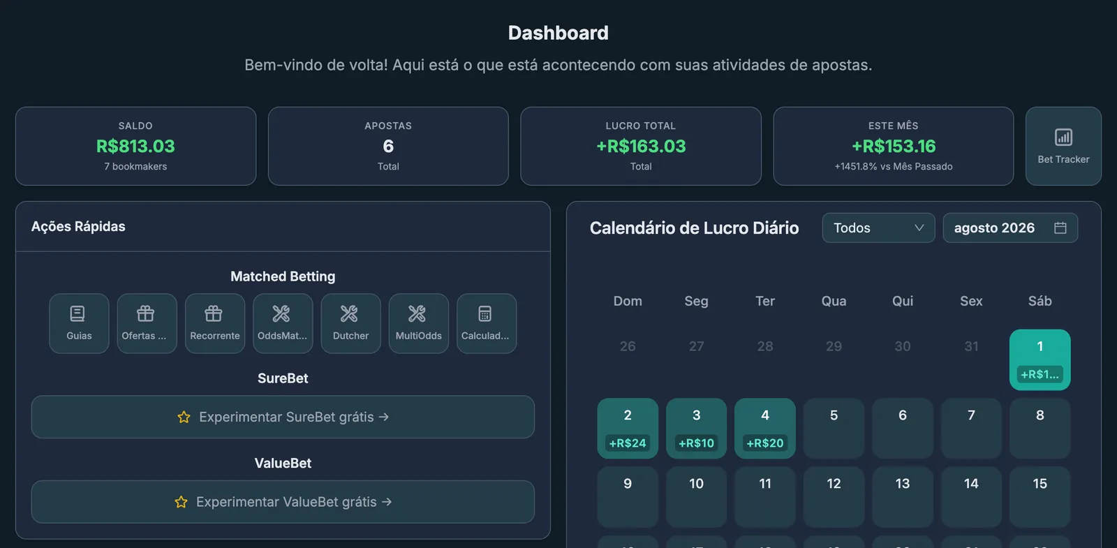 NinjaBet dashboard