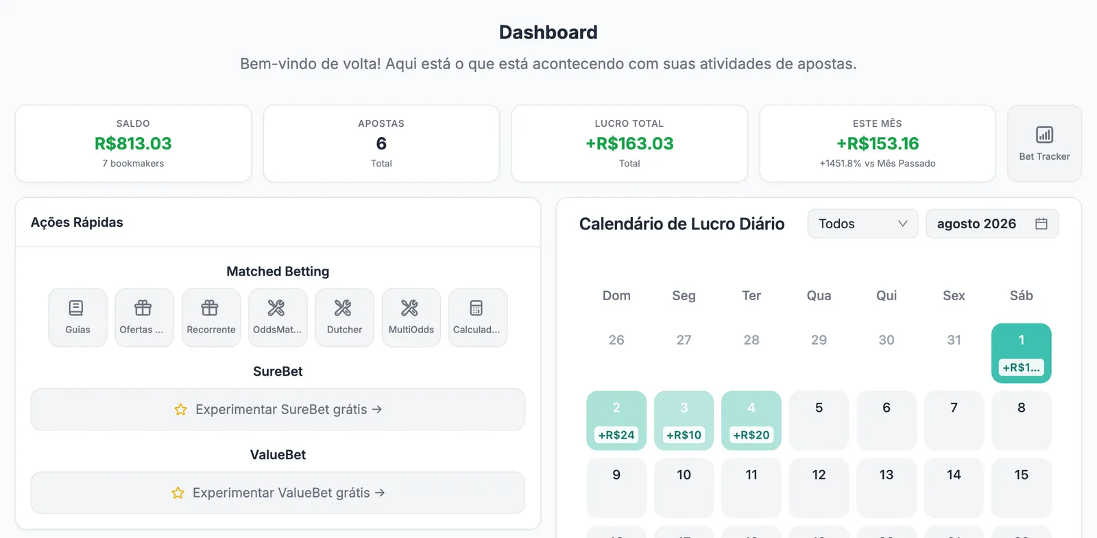 NinjaBet dashboard